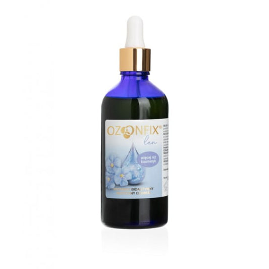 Ozonisiertes Leinöl von OZONFIX in 100 ml Flasche mit OZONFIX-Pipette, naturbelassen und gesundheitsfördernd.