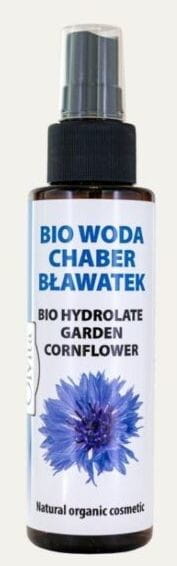 BIO Wasser mit Kornblume und Heidelbeere, 100ml Flasche von OLVITA, zeigt die blauen Kornblumen und Heidelbeeren auf der Verpackung