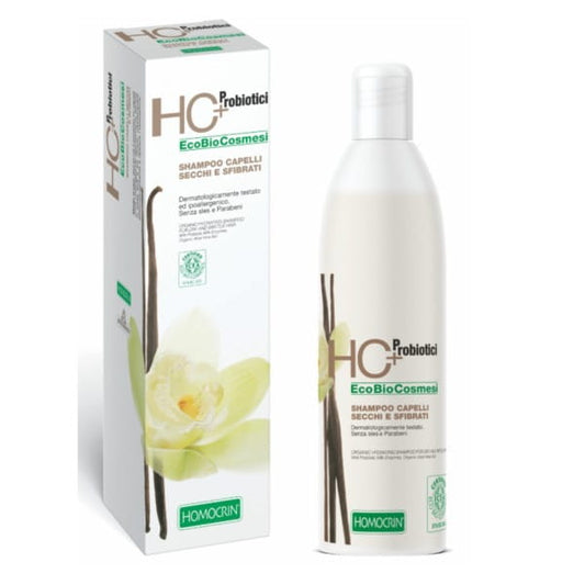 SPECCHIASOL HC + Probiotici Shampoo für trockenes, strapaziertes Haar mit pflegender Formel und sichtbarer Shampoo-Flasche.