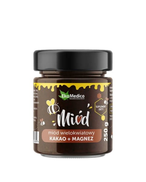 Multiflower Honig mit Kakao und Magnesium von EKAMEDICA in 250 g Glas, cremige Konsistenz, natürliche Zutaten.
