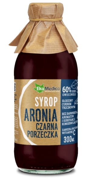 Schwarzer Johannisbeersirup in 300ml Flasche von EKAMEDICA, dunkle Flüssigkeit mit fruchtigem Aroma.