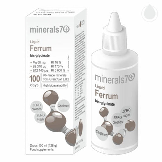 Flüssige Ferrum Tropfen von MINERALS7+ in 100 ml Flasche, Eisenmineralpräparat mit praktischer Pipette für einfache Anwendung