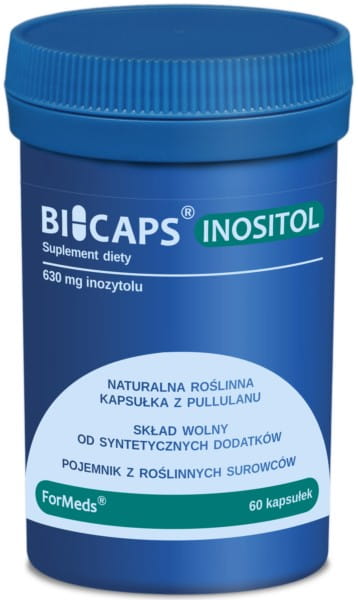 Bicaps Inositol Kapseln von FORMEDS, 60 Stück, für das Nervensystem, zeigt die weißen Kapseln in einer Packung