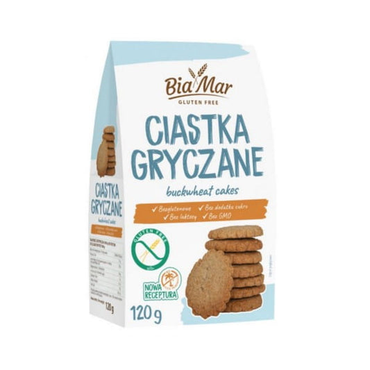 Biamar Buchweizenkuchen von LOOK FOOD, 120 g, mit knuspriger Buchweizenkruste und goldbrauner Farbe, auf weißem Hintergrund