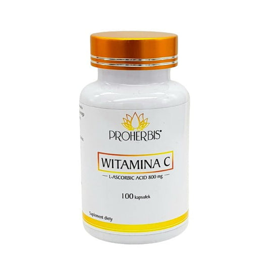 Vitamin C 800 mg Kapseln von PROHERBIS, 100 Stück, Vitamin C Ergänzung in Gelatine-Kapseln, nährstoffreiche Nahrungsergänzung