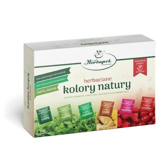 Set von 6 Teefarben der Natur von HERBAPOL KRAKÓW, natürliche Farbtöne für kreatives Basteln und Dekoration.