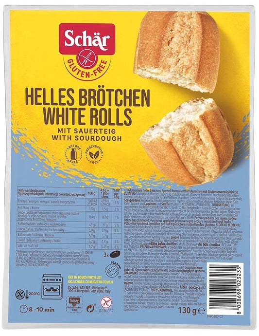 Weiße Brötchen von SCHAR, circa 130 g, frisch gebacken, goldbraun und knusprig, auf einem Teller serviert