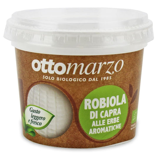 Ziegenkäse mit Kräutern, BIO, 150 g, von CA VERDE, cremiger Ziegenkäse mit frischen Kräutern, auf einem Holzbrett präsentiert