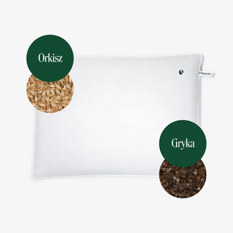 Sleeping pillow with buckwheat and spelled husk for adults white (45 x 60 cm) - PLANTULE PILLOWS