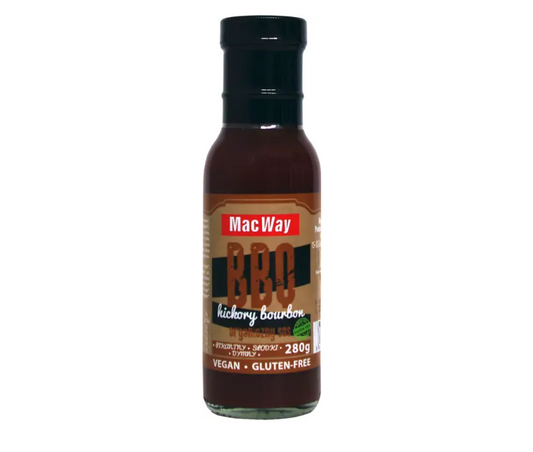 Geräucherter glutenfreier BBQ Hickory Bourbon von MacWay, 280g, mit rauchigem Geschmack und nachhaltiger ECO-Verpackung.
