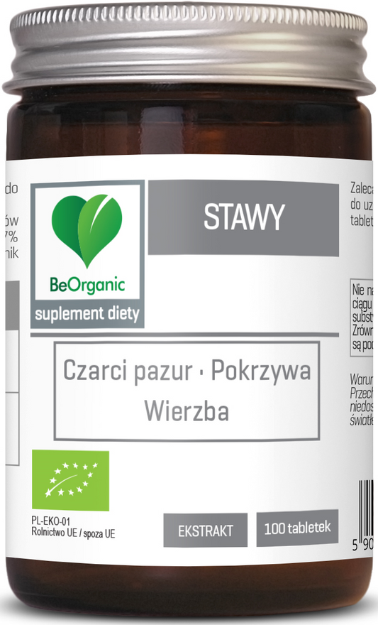 Naturgetreue Aufnahme von 100 BIO Gelenk-Tabletten von BE ORGANIC, 400 mg pro Tablette, in einer Packung.