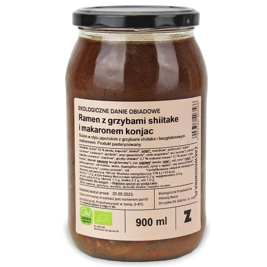 Bio Ramen-Suppe mit Shiitake-Pilzen und Konjac-Nudeln in 900 ml von ZAKWASOWNIA, cremige Brühe mit frischen Pilzen