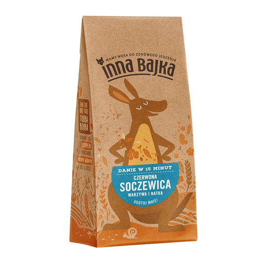 Geröstete rote Linsen mit frischer Gemüse und Petersilie in 180 g Packung, von Inna Bajka für gesunde Mahlzeiten