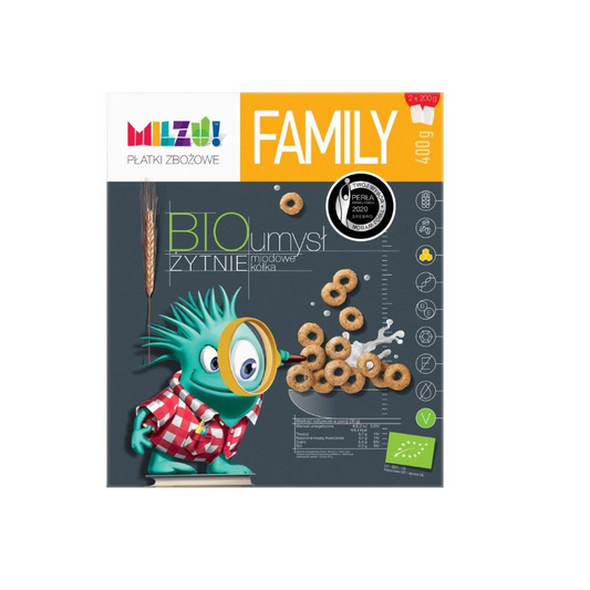 Bio Frühstückszerealien Geist von MILZU in 400 g Packung, knusprige Getreideflocken für ein gesundes Frühstück.