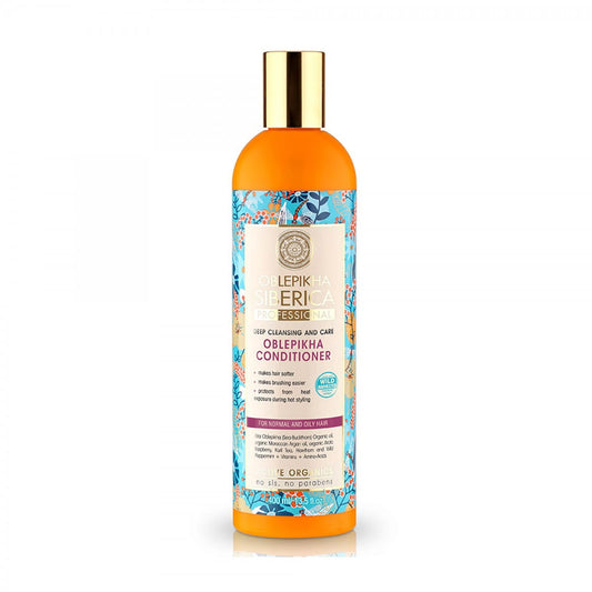 Conditioner für normales und fettiges Haar von SIBERICA, 400 ml Flasche, zeigt die pflegende Textur und Verpackung.