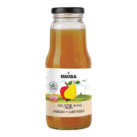 Klares Apfelsaft mit Birnengeschmack in 300 ml Flasche von Naura, natürlich und frisch.