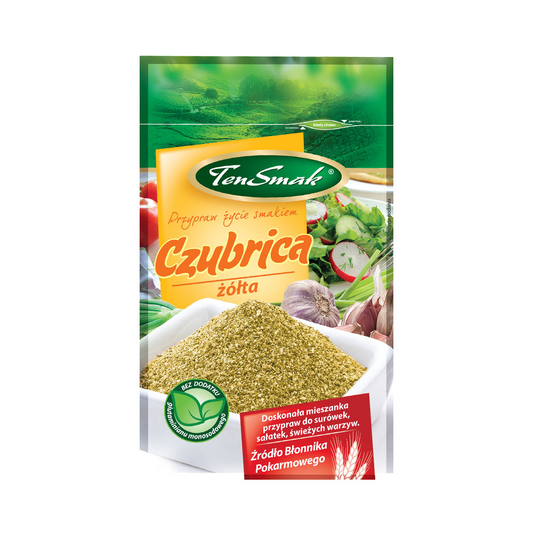 Gelbes Czubrica-Gewürz von Ten Smak in 20 g Verpackung, fein gemahlenes Gewürz für vielfältige Küchenanwendungen