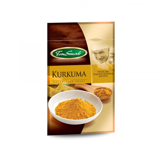 Kurkuma Gewürz in 20 g Packung von Ten Smak, gelbe Wurzel mit goldener Farbe, frischer Geschmack, ideal für Kochen und Gewürzmischungen.