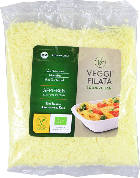 Veganer, glutenfreier Bio-Gelatinede mit gelber Tartet-Textur, 200 g, von Veggi Filata, sichtbar in der Verpackung