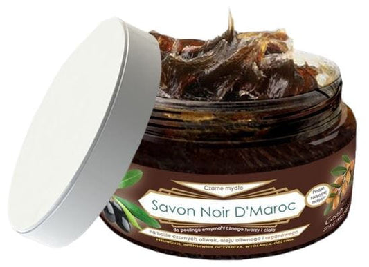 Schwarze Savon Noir Olivenseife mit Arganöl von COSMOSPA, 100ml, flüssige Seife in dunkler Flasche, natürlicher Pflegeeffekt