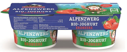 Bio Erdbeer Joghurt von Berchtesgadener Land, glutenfrei, 3,9 % Fett in Milch, 2x100 g Becher, fruchtiges Milchprodukt