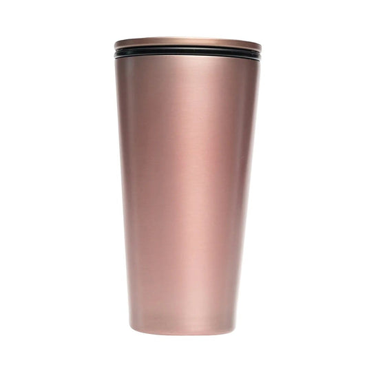 Schiebebecher aus Edelstahl in Rotgold, 420 ml, mit Deckel, von CHIC-MIC, zeigt den stilvollen Trinkbecher mit Deckel und Griff
