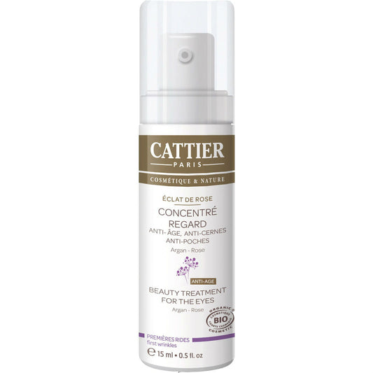 EKO Anti-Falten-Augencreme von CATTIER in 15 ml Tube, zeigt die Creme mit Anwendungsspitze und Verpackung.