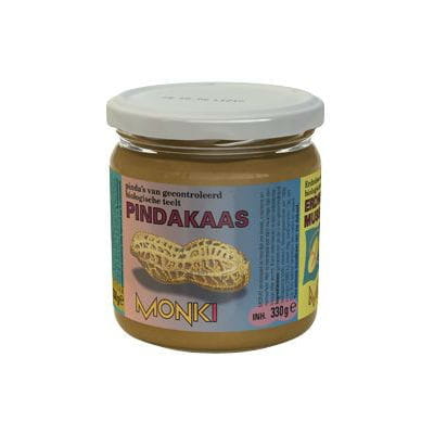 BIO Erdnusscreme mit Meersalz von MONKI, 330 g, cremige Erdnussbutter in Glas mit Meersalzkristallen.