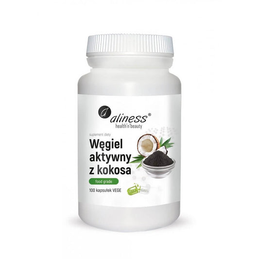 Kokosnuss-Aktivkohle in Lebensmittelqualität, 300 mg, 100 ALINESS-Kapseln, natürliche Nahrungsergänzung in Kapseln
