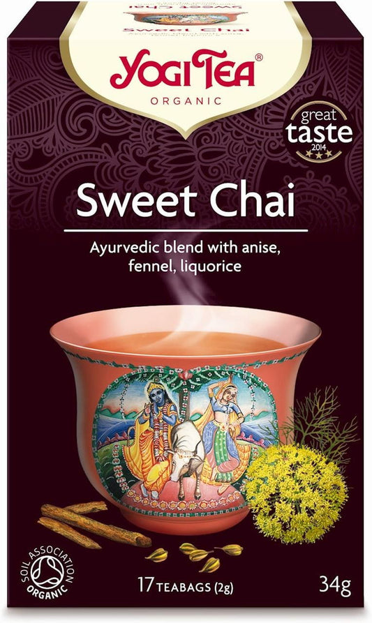 Bio süßer Chai-Tee von YOGI TEA mit 17 Teebeuteln à 2 g, aromatischer Gewürztee in Packung