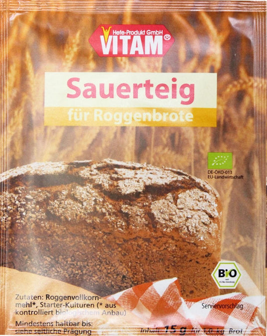 BIO Sauerteig von VITAM, 15 g, fermentierter Teigstarter für Brot, sichtbar in der Verpackung