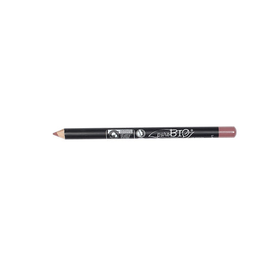 Augen- und Lippenkonturenstift 08 von PUROBIO, nahaufnahme des Stifts mit spitzer Spitze und farbiger Hülse