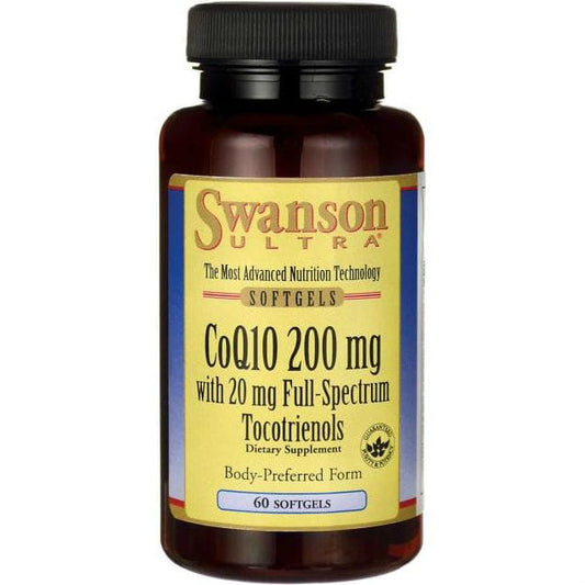 SWANSON Coenzym Q10 200 mg mit 20 mg Tocotrienolen in 60 Kapseln, natürliche Nahrungsergänzung für Energie und Zellschutz