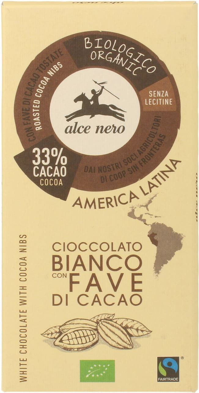 Weiße Schokolade mit Kakaostückchen fair gehandelt BIO 100 g - ALCE NERO