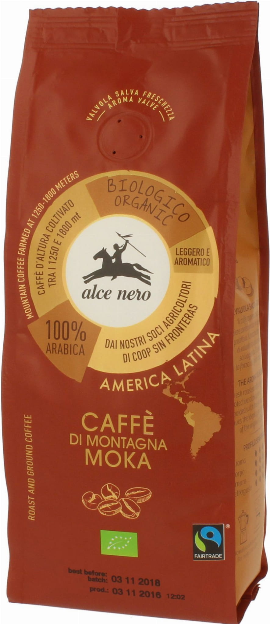 100% Arabica-Moka-Kaffee aus fairem Handel BIO 250 g - ALCE NERO