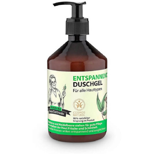 Entspannendes Duschgel von OMA GERTRUDE in 500 ml Flasche, cremige Textur, ideal für eine beruhigende Dusche.