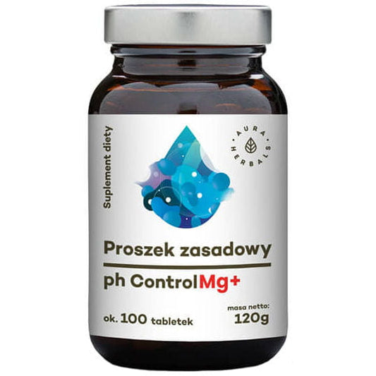 Basispulver mit pH-Kontrolle von AURA HERBALS, 120 g, zeigt das pulverartige Produkt in einem Behälter, 100 Tabletten inklusive