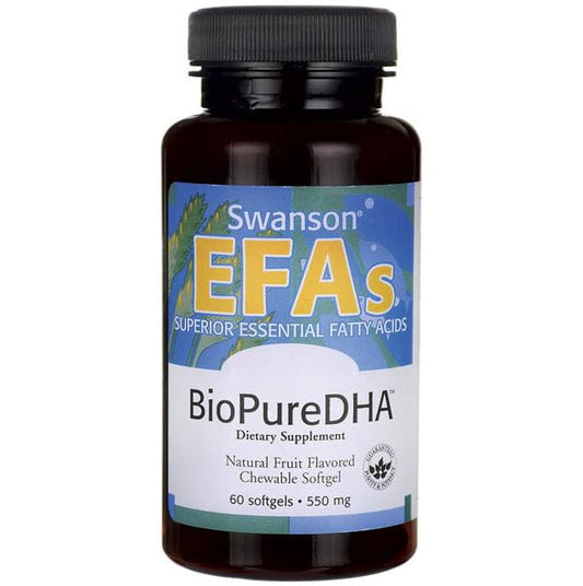 Swanson Biopure DHA 550mg Kinder, 60 Kapseln, enthält Omega-3 DHA für die Gehirnentwicklung von Kindern.