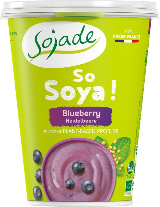 Glutenfreies Sojaprodukt von SOJADE mit Heidelbeeren, Bio, 400 g, cremige Textur, frische Heidelbeeren und angenehmer Geschmack